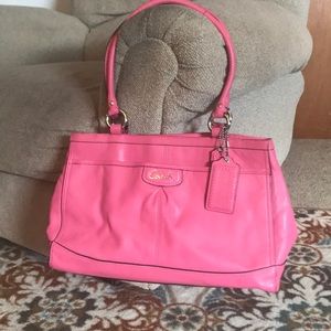 Bubble gum pink leather Coach medium sized bag